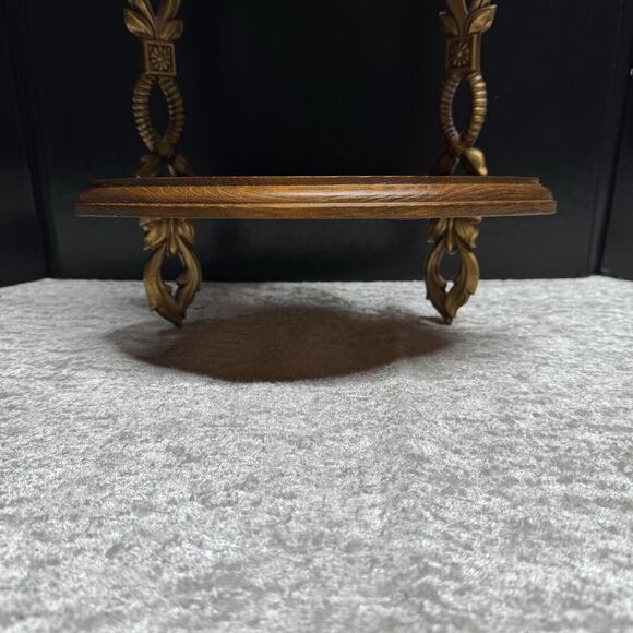 Vintage Sexton Gold Metal and Wood 3 Tier Corner Wall Shelf Trinket Display - Picture 3 of 11